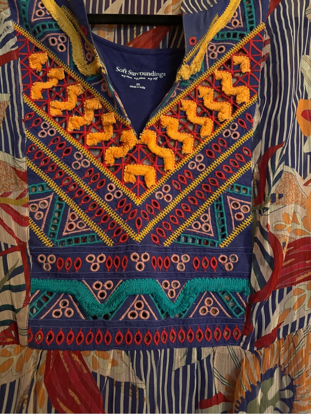 Soft Surroundings Bohemian Floral Embroidered Blouse with tank 3X - Picture 4 of 6
